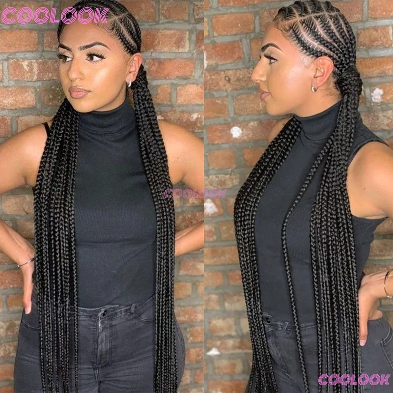 Synthetic Side Part Braided Wigs For Black Women Full Lace Braided Wigs Knotless Box Braids Wig Cornrow Braid Cheap Wigs On Sale