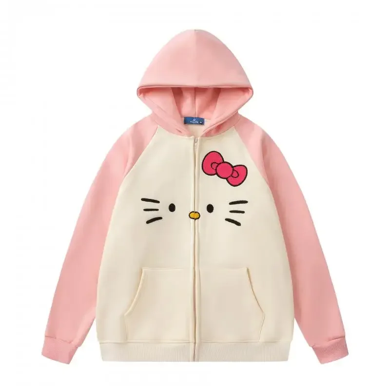 Cartoon Sanrio Hoodies Hello Kitty Cinnamoroll Plush and Thick Hooded Sweater Loose Casual Top Couple Creative Girls Gifts