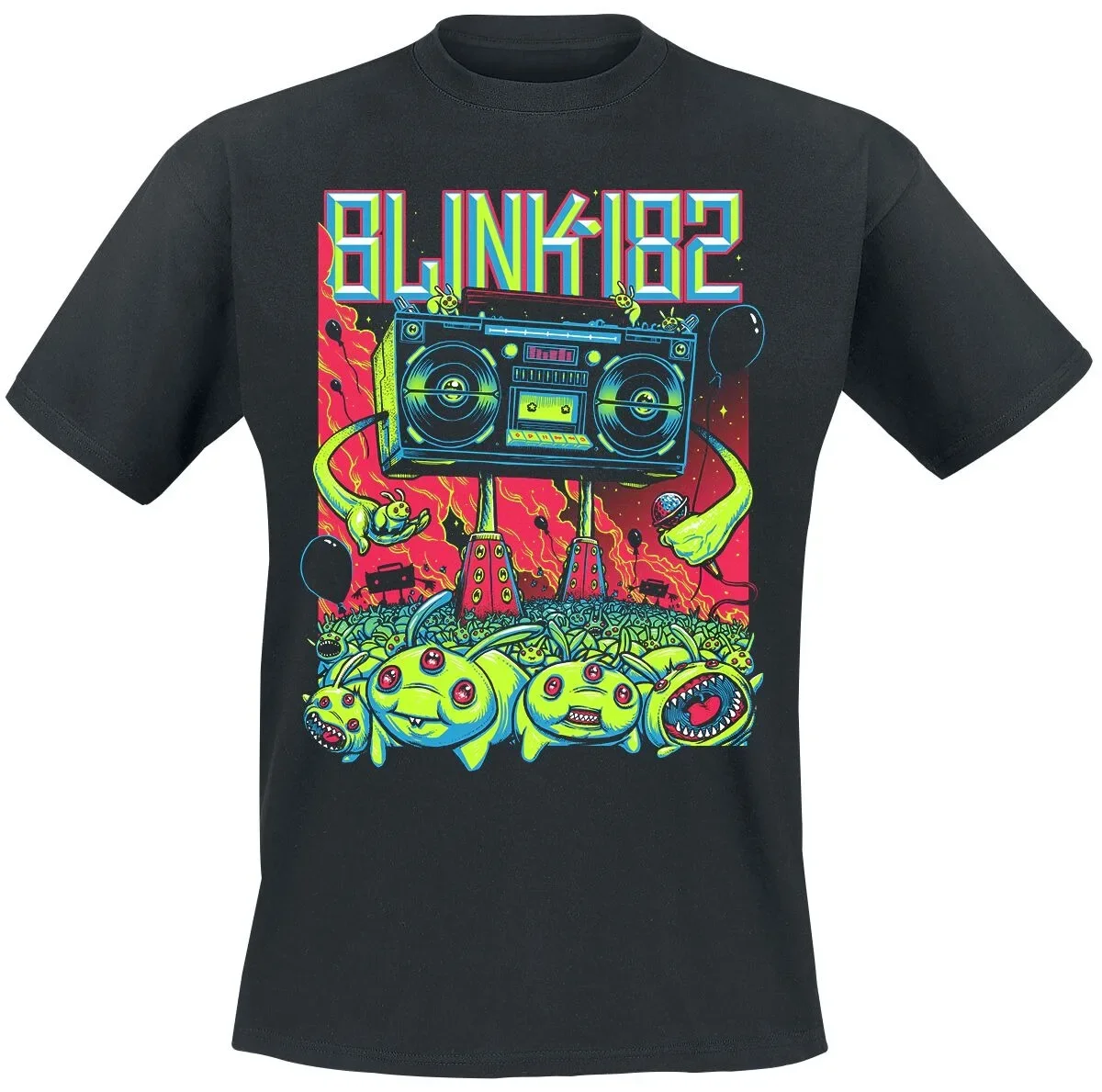 Camiseta de algodón con estampado de Blink 182 Alien Party para hombre y mujer, camiseta informal de manga corta Unisex con estampado de banda Pop Punk Boombox Alien