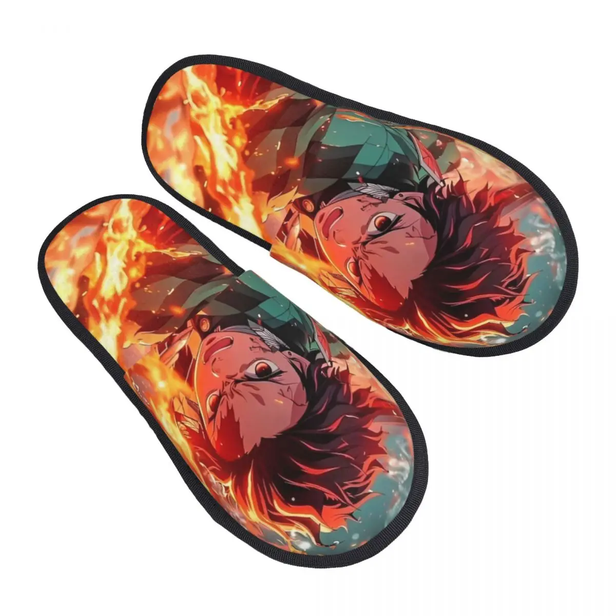 Tanjiro Kamado Slippers Non Slip Anime Demon Slayer Cozy Household Fur Slippers Slides Living Room