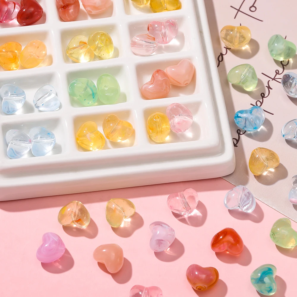 

10Pcs Acrylic Multi Color Heart Shaped Transparent Loose Spacer Beads for Jewelry Making DIY Bracelet Necklace Accessories