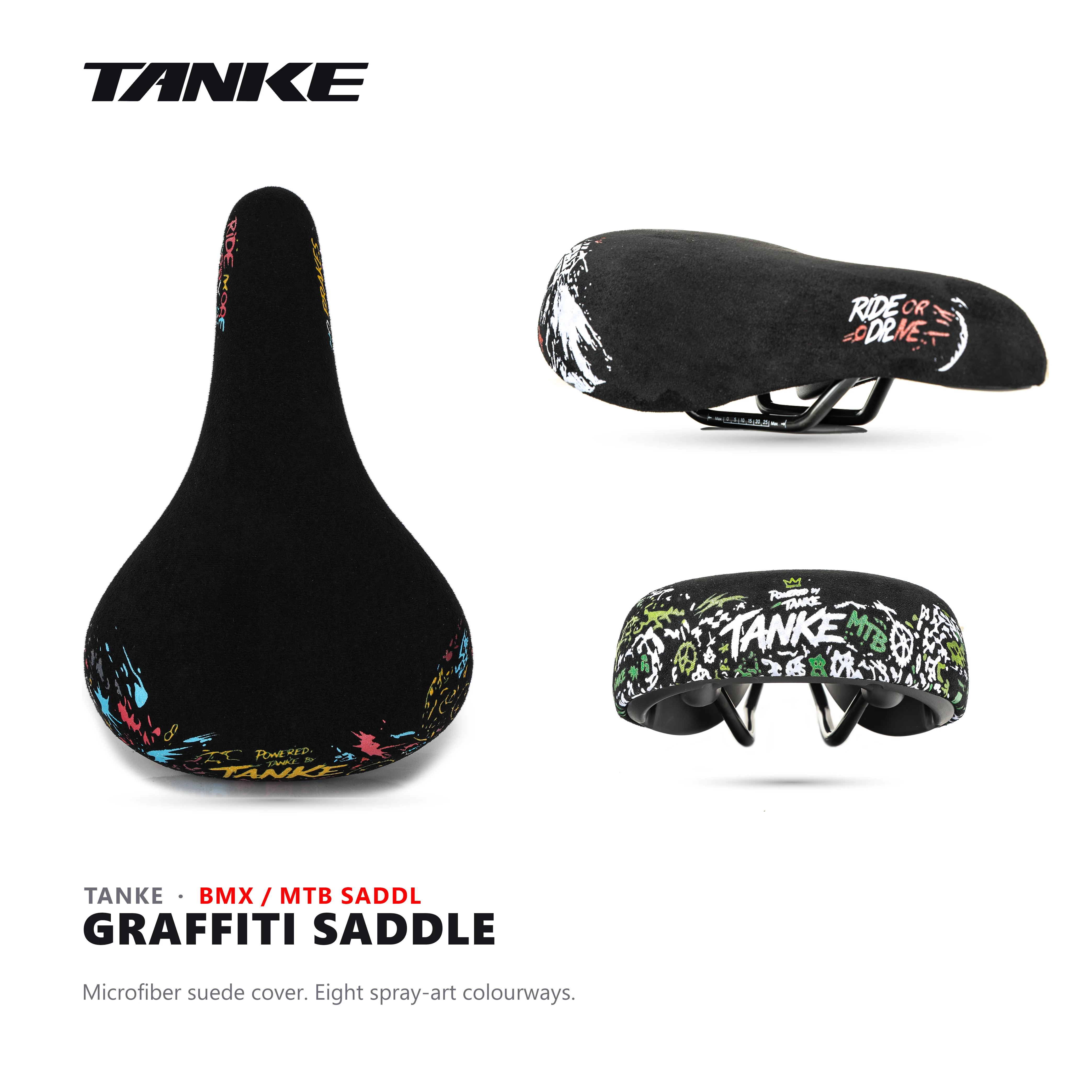 TANKE Graffiti BMX MTB Saddle Microfiber Suede Cover Contoured Non-Slip Spray Art Bike Seat Wheelie Stunt Big Saddle for Fixed