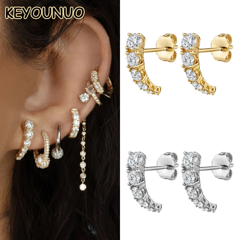 KEYOUNUO Gold Filled Silver Color CZ Stud Earrings For Women Stunning Round Zircon Comet Wedding Fashion Jewelry Wholesales