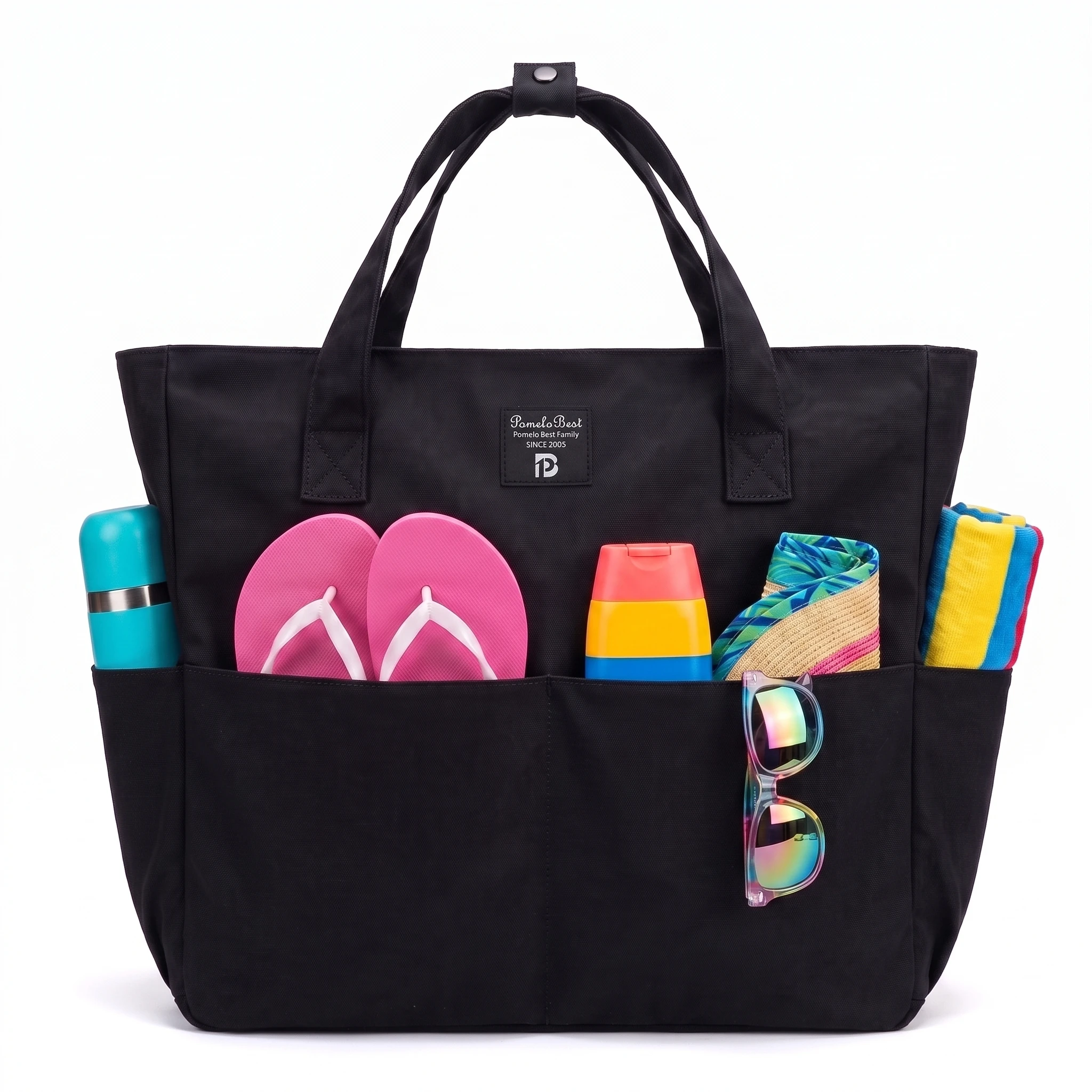Pomelo Best 35L Large Beach Tote Bag Waterproof Polyester 9 Multi Pockets Portable Pool Swim Shoulder Bag Women Travel Vacation
