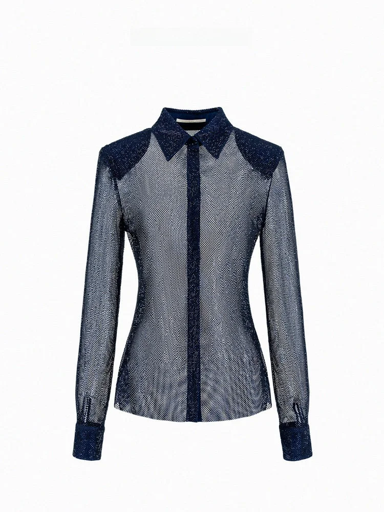 

MAGGIE MA Blue irt with oulder Pads Me Diamond Faionable Versatile Women's Premium Quali Polyester Fiber