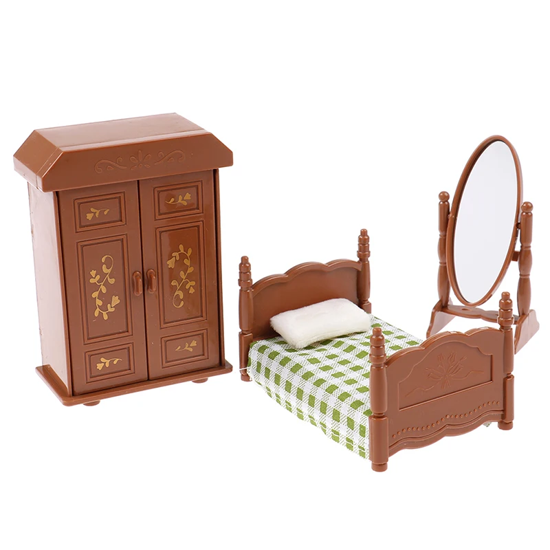 1:12 poppenhuis miniatuur meubilair slaapkamer set bed dressoir spiegelkast model