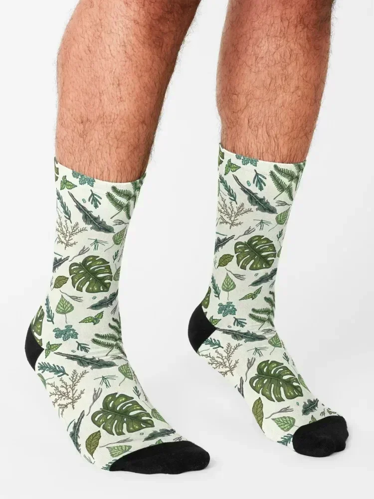 Green leaves pattern Socks funny gift cotton Soccer retro Socks Man Women's