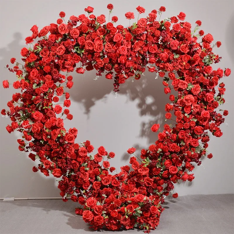 

Heart-Shaped Frame With Red Floral Arrangement Wedding Backdrop Decor Flower Stand Party Arch Prop Stage Flowers Shelf