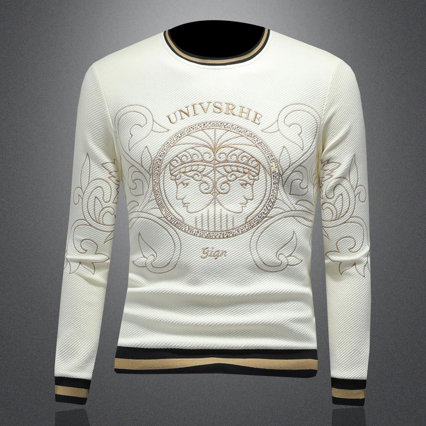 

Мужская футболка с круглым вырезом и длинным рукавом, с вышивкой и стразами, повседневная, удобная, хлопковая, модная, базовый слой