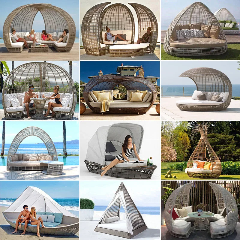 Outdoor Furniture, Rattan Sofa, Round Bed, Courtyard, Open-air Balcony, Lying Bed