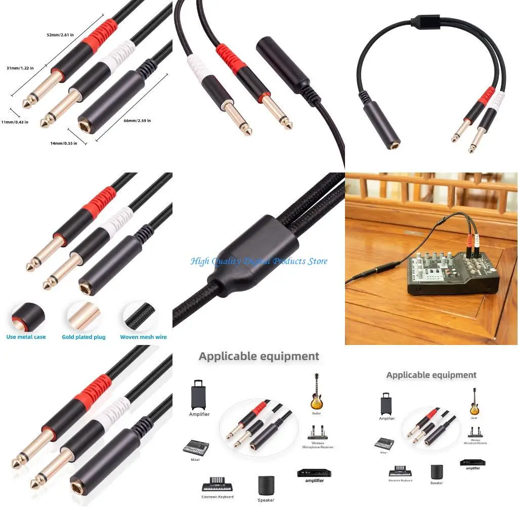 

U2JE 6.35mm to Dual 6.35mm Adapter Cable Double 6.35mm 1/4" Stereo Adapter