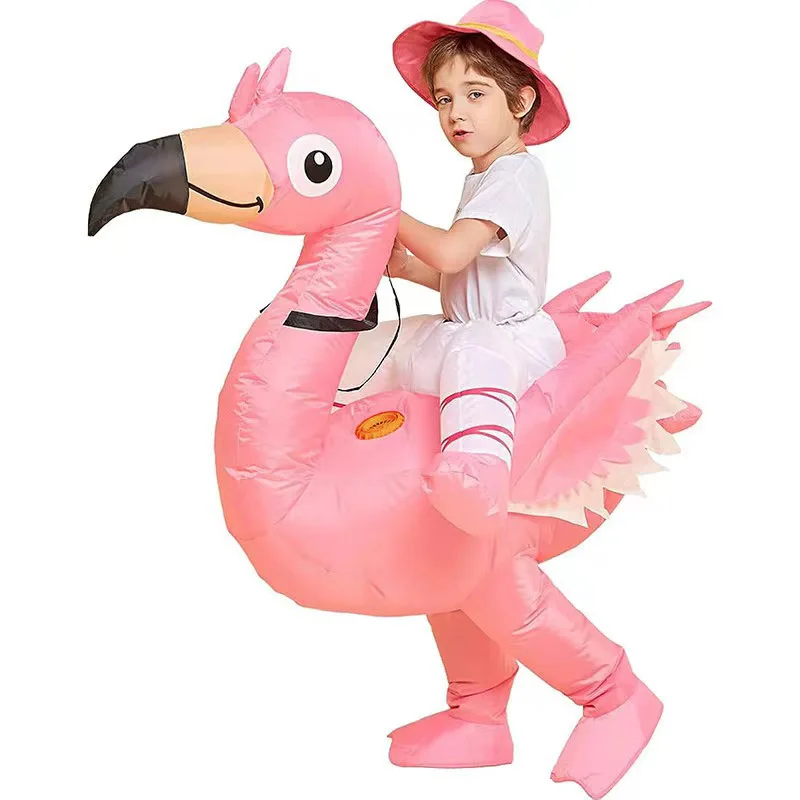 Pink Flamingo Inflatable Costume Christmas Mascot Halloween Costume for Women Adults Kids Cartoon Anime Mascot Cosplay for Party