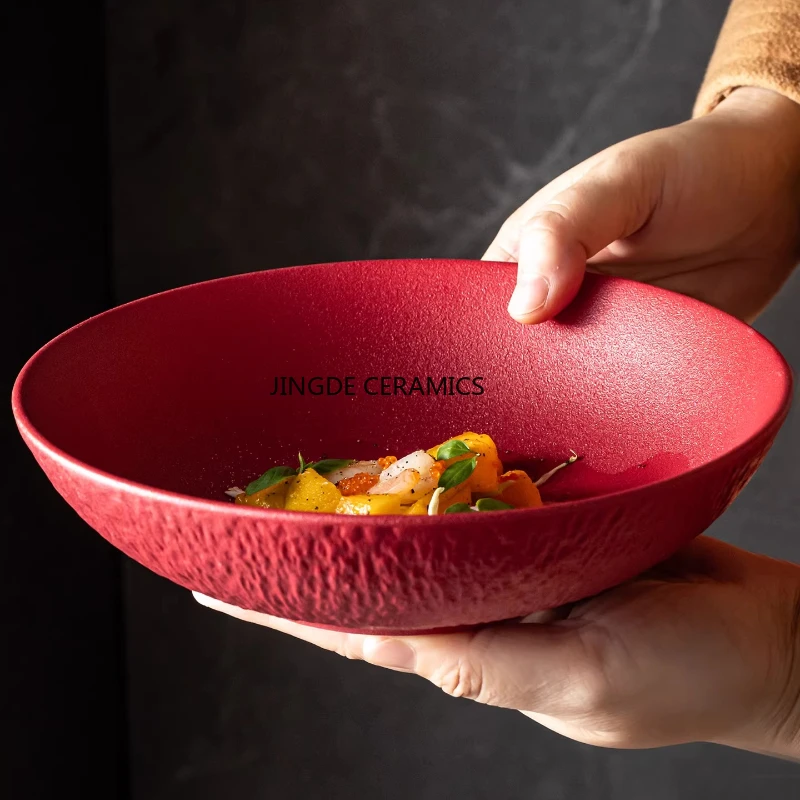 

1pc Ceramic Solid Color Pasta Dish Fruit Salad Plate Restaurant Soup Plate Kitchen Ceramic Tableware Western Cuisine Plate