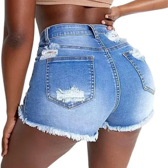 Shorts Denim Pant Women Mom Jeans Short Pants Mid Waist Hole Trousers Y2k Streetwear Elegant Splice Work Casual Punk 2025