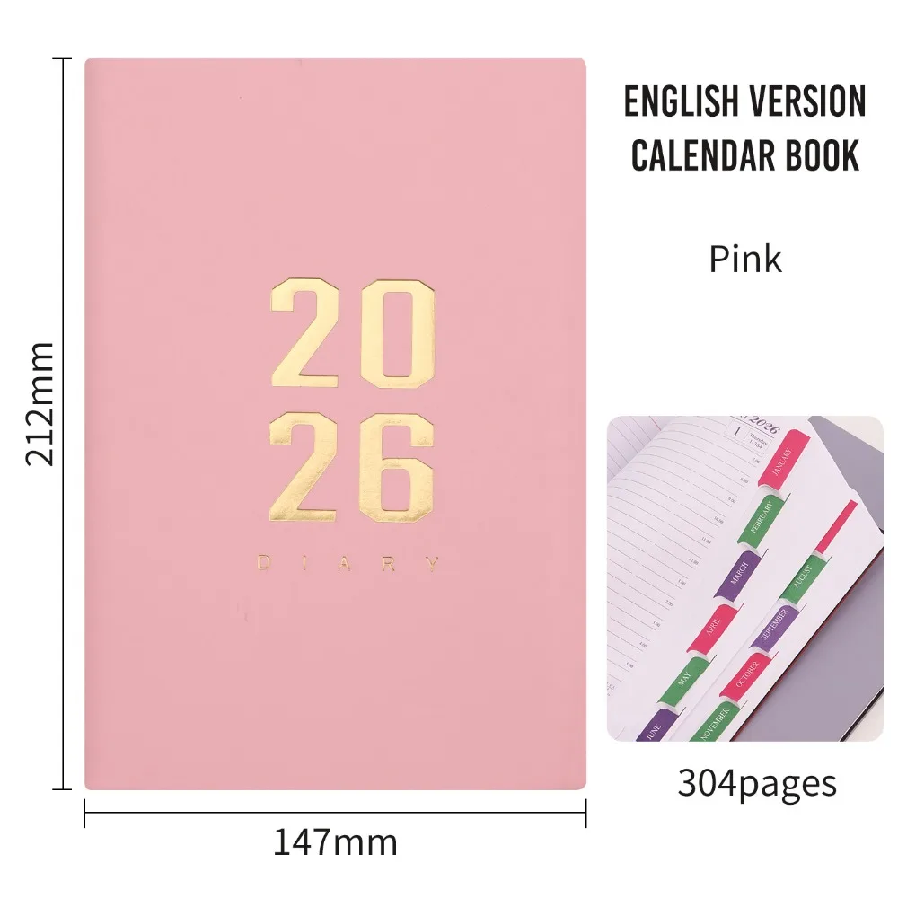 

New A5 2026 Schedule Book English Self-discipline Academic Planner 304 Pages Efficiency Daily Notepad Task