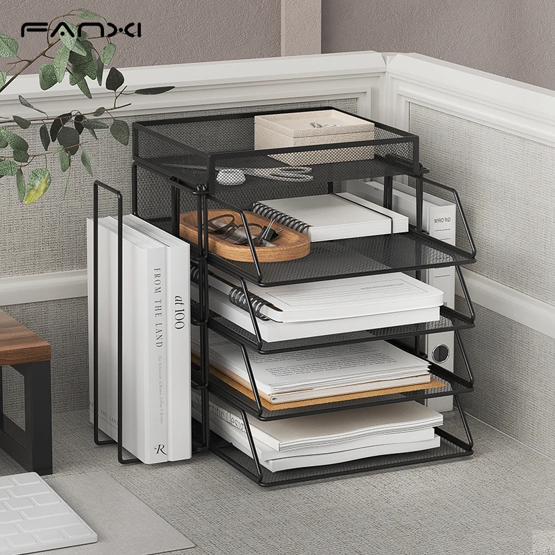 4-Tier Desk Organizer Stackable Paper Tray Paper File Organizer for Desk Mesh Stackable Paper Tray Desktop Document for School