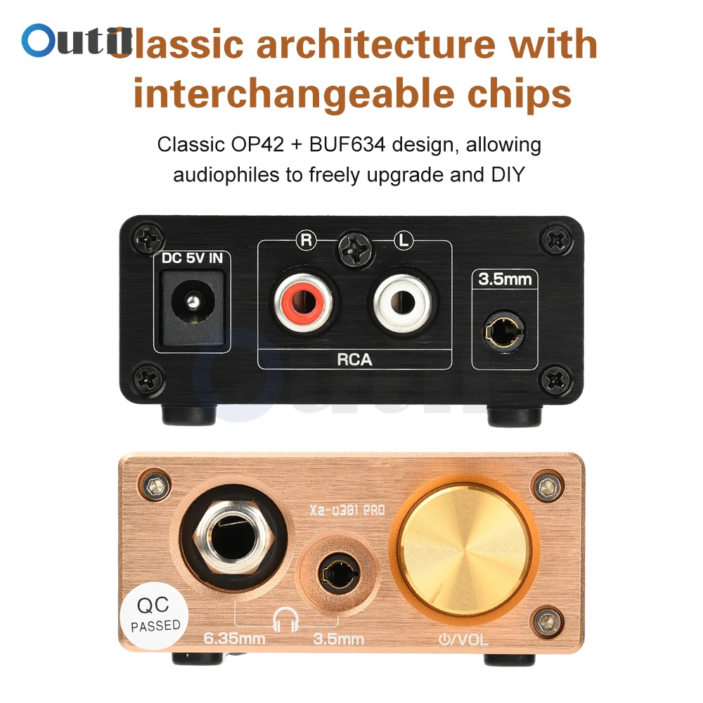 Mini amplificador de fone de ouvido Hi-Fi Xz-U301Pro Classe A Amplificador de mesa com alta potência 1500mW para fones de ouvido 18-600Ω Saídas de 6,35 mm / 3,5 mm