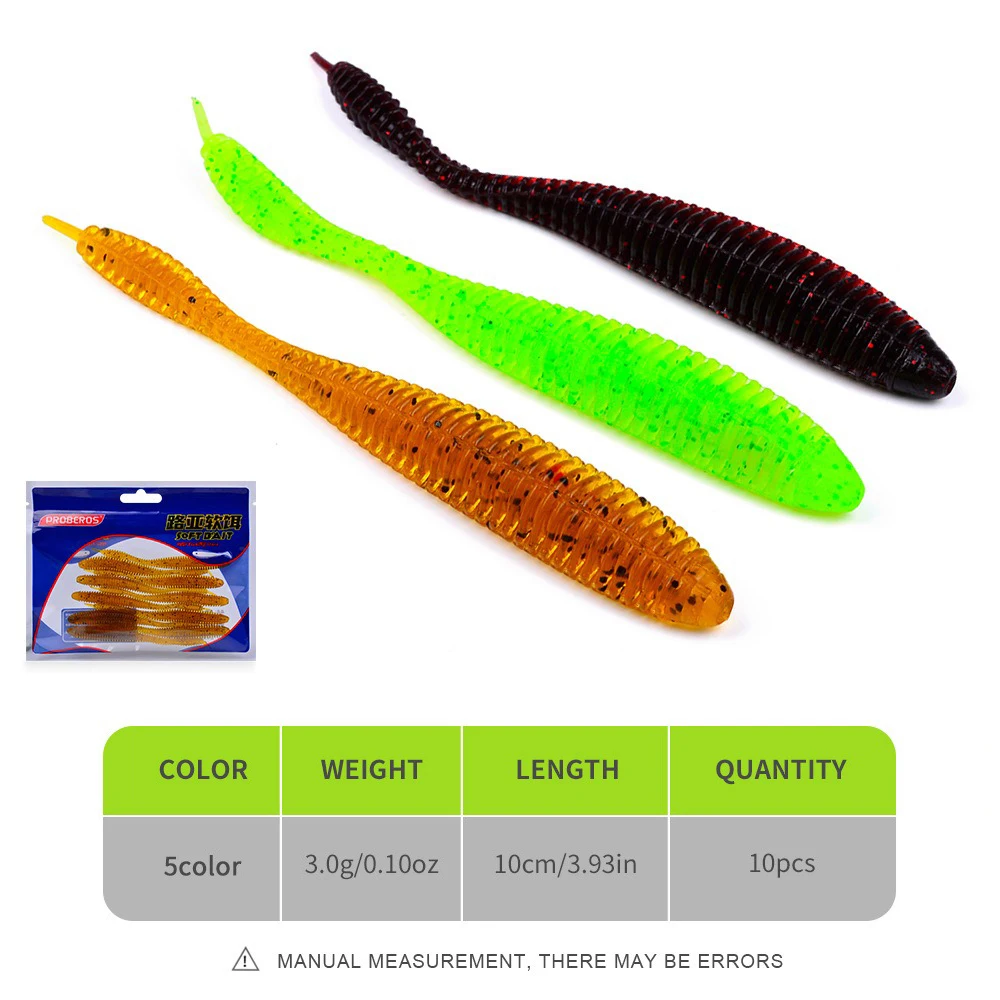 10pcs/set Fishing Tiny Worm Softbait Lure Tanta 100mm 3g Leurre Peche Squid Fishing Tackle Bass PikeTrout Bass Drop Shot