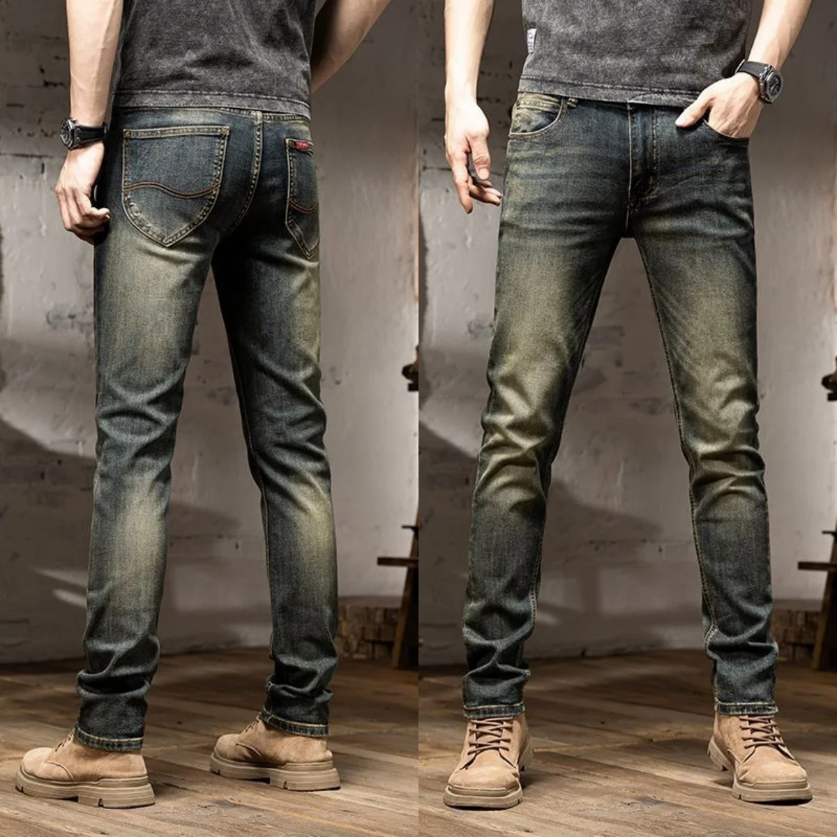 High-quality Retro Men's Straight Leg Stretchy Jeans Faionable Urban Casual Long Trousers Spring Autumn Cotton Stretch Denim