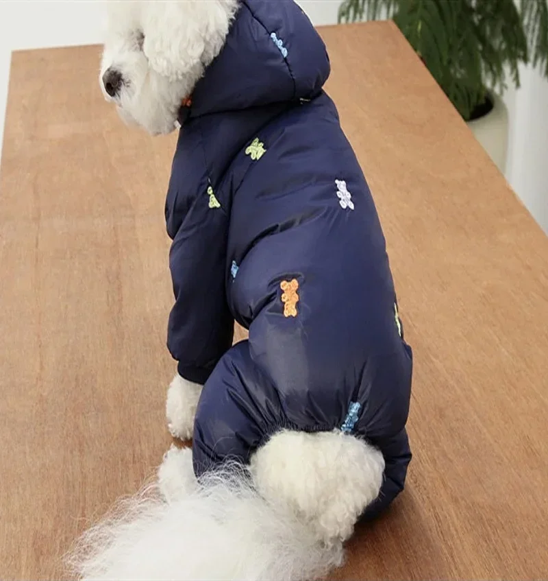 Full Printed Bear Dog Clothes Pet Four Legged Cotton Coat Teddy Warm Winter Outfit Schnauzer Down Jacket Puppy Sweet Jacket