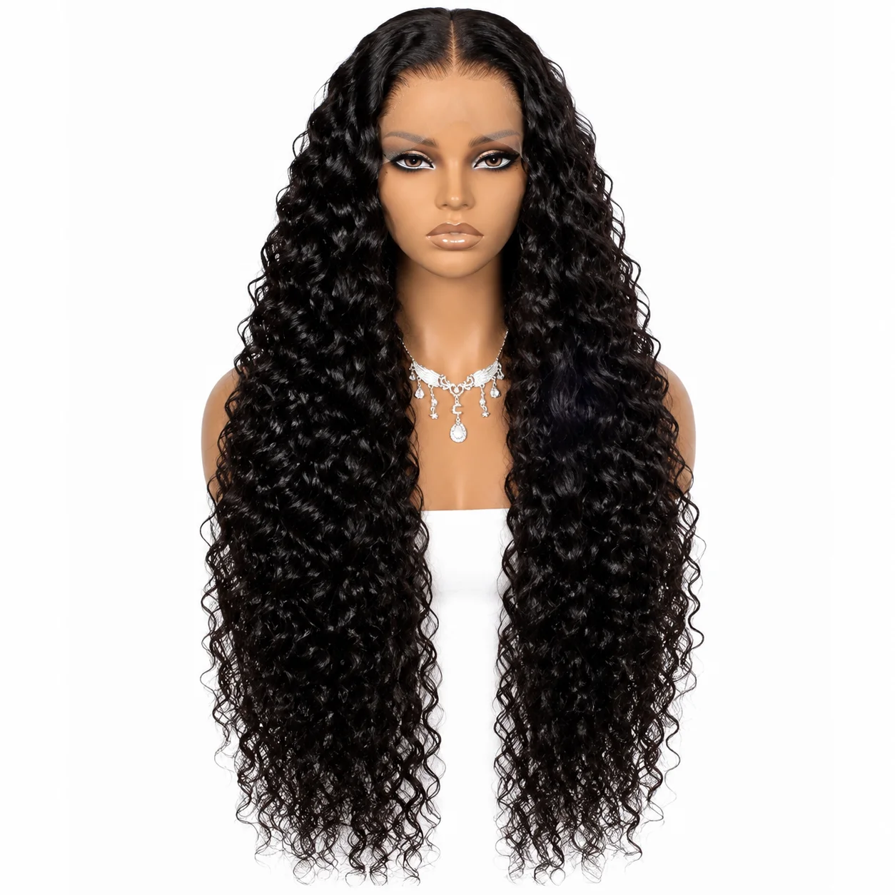 Black Curly Glueless Lace Front Wig 13x4 Long Deep Wave Lace Wigs Pre Plucked 180 Density Synthetic HD Lace Frontal Loose Wave Wigs For Women Water Wave Wig 28inches