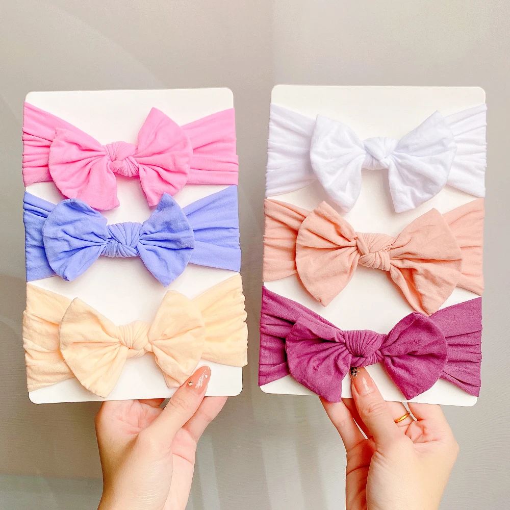 

3Pcs/Lot Elastic Knit Bows Baby Headbands Girls Turban Bowknot Hair Bands Newborn Toddler Headwrap Hair Accessories