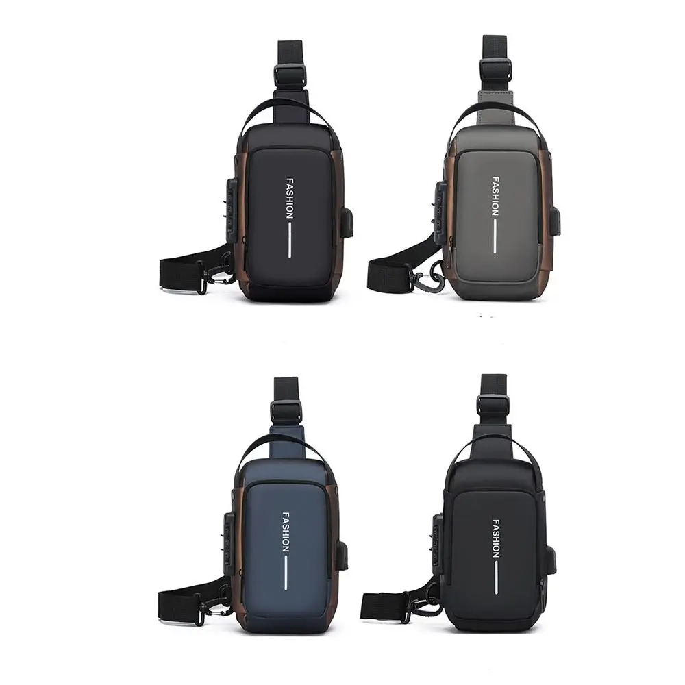 حقيبة ساق مقاومة للماء بكلمة مرور مضادة للسرقة وحزام قابل للتعديل للرجال حقيبة صدر متعددة الطوابق مع حقيبة كتف شحن USB عبر الجسم