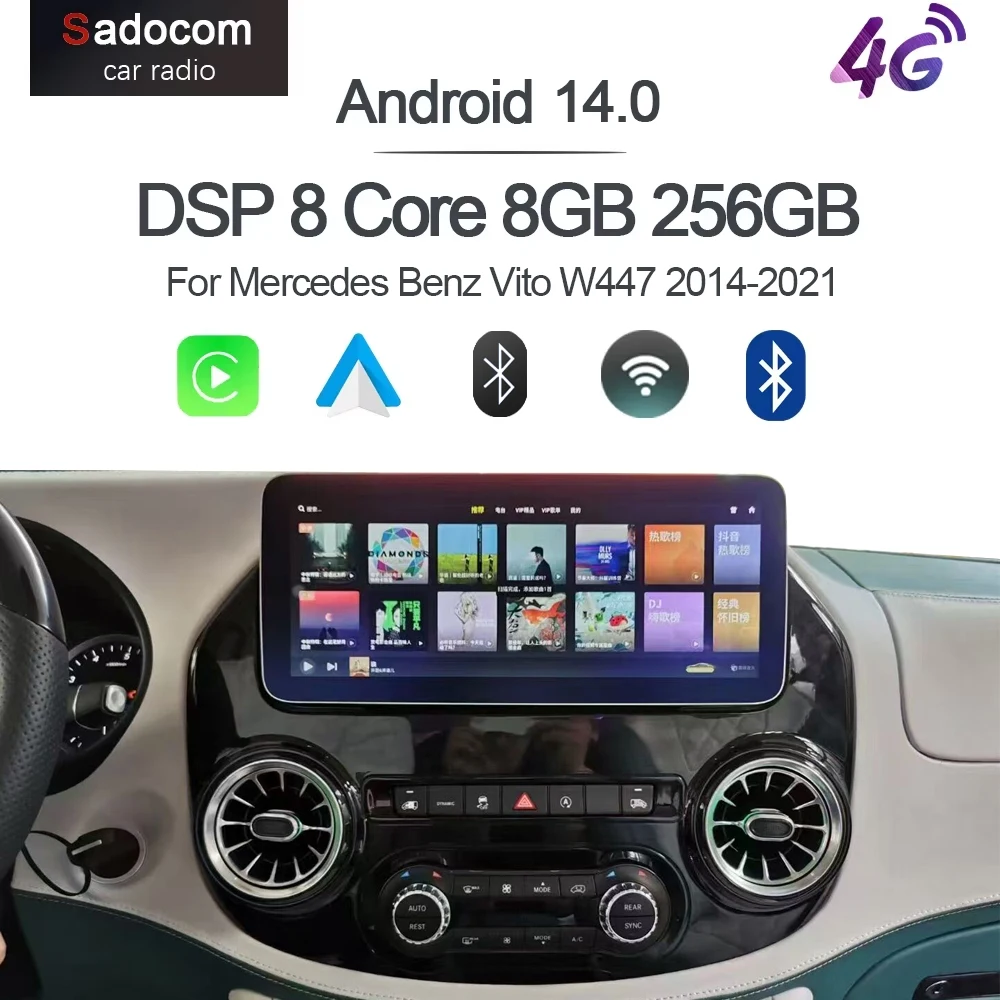 

Автомобильный радиоприемник Carplay Android 14, мультимедийный плеер для Mercedes Benz Vito W447 2014-2021, GPS-навигация, 2din, 360, камера, головное устройство