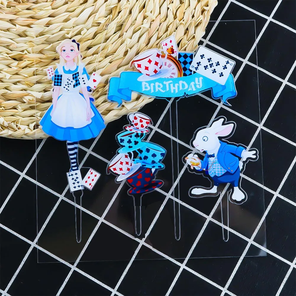 Alice in Wonderland Acrylic Cake Topper Birthday Party Decor Baby Shower DIY Baking Cupcake Decoration Girl Wedding Home Gift