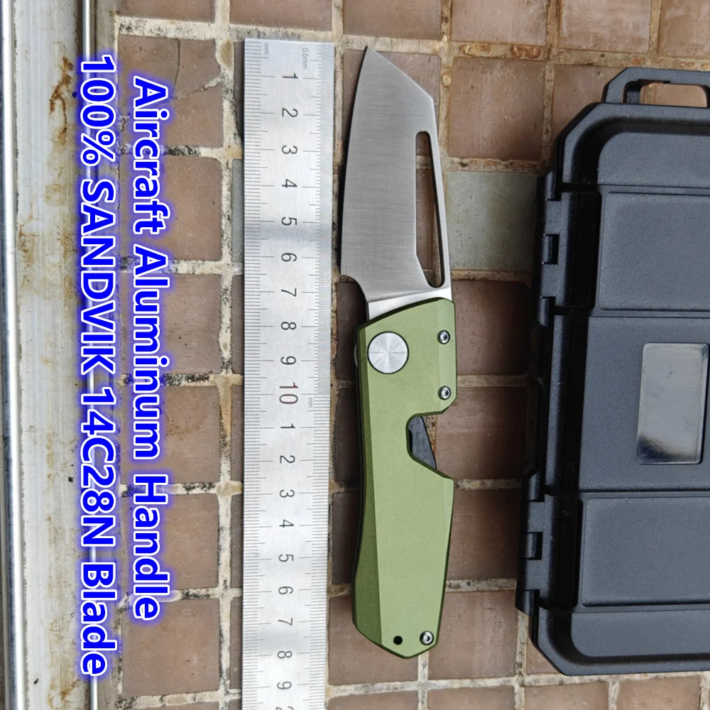 JUFULE Real SANDVIK 14C28N WinterPudding Aircraft Aluminum Magnet Ceramic Bearings Pocket EDC Tool Camping Hunting Folding Knife