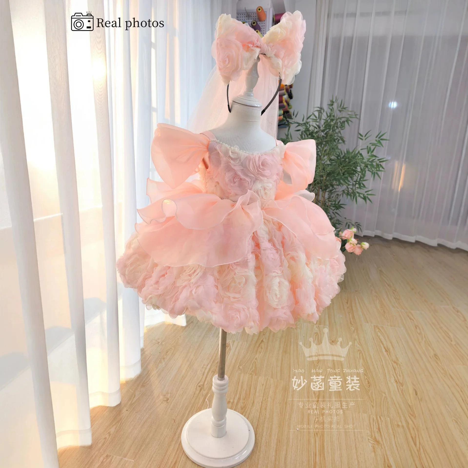 Children's Dress Princess Dress Girls' Sweet Fairy Cute Three-dimensional Flower Floral Dress Birthday Flower Girl Wedding Host