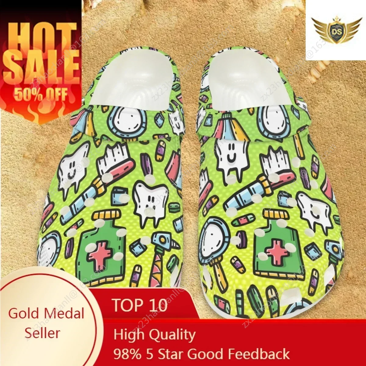 

Women Summer Hole Shoes Cartoon Teeth Print Lightweight Sandals Hospital Comfort Anti-slip Nursing Slippers Sandalias De Mujer