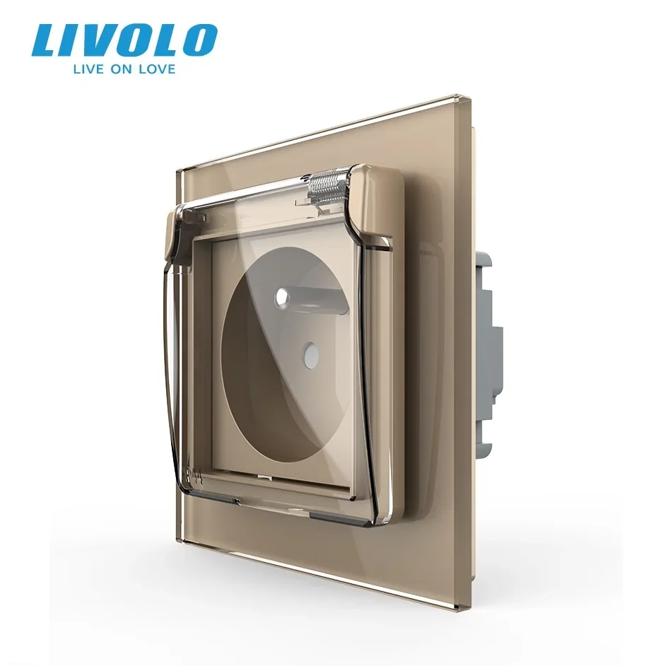 

Розетка Livolo французского стандарта, панель из хрустального стекла, 3 держателя со средним штифтом, настенные вилки с водонепроницаемой крышкой Domotica