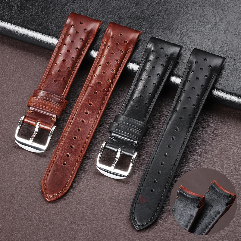 20mm 22mm High Quality Oil Wax Leather Strap Curved End Watchband Universal Cowhide Strap Women Men Bracelet Watch Accessories