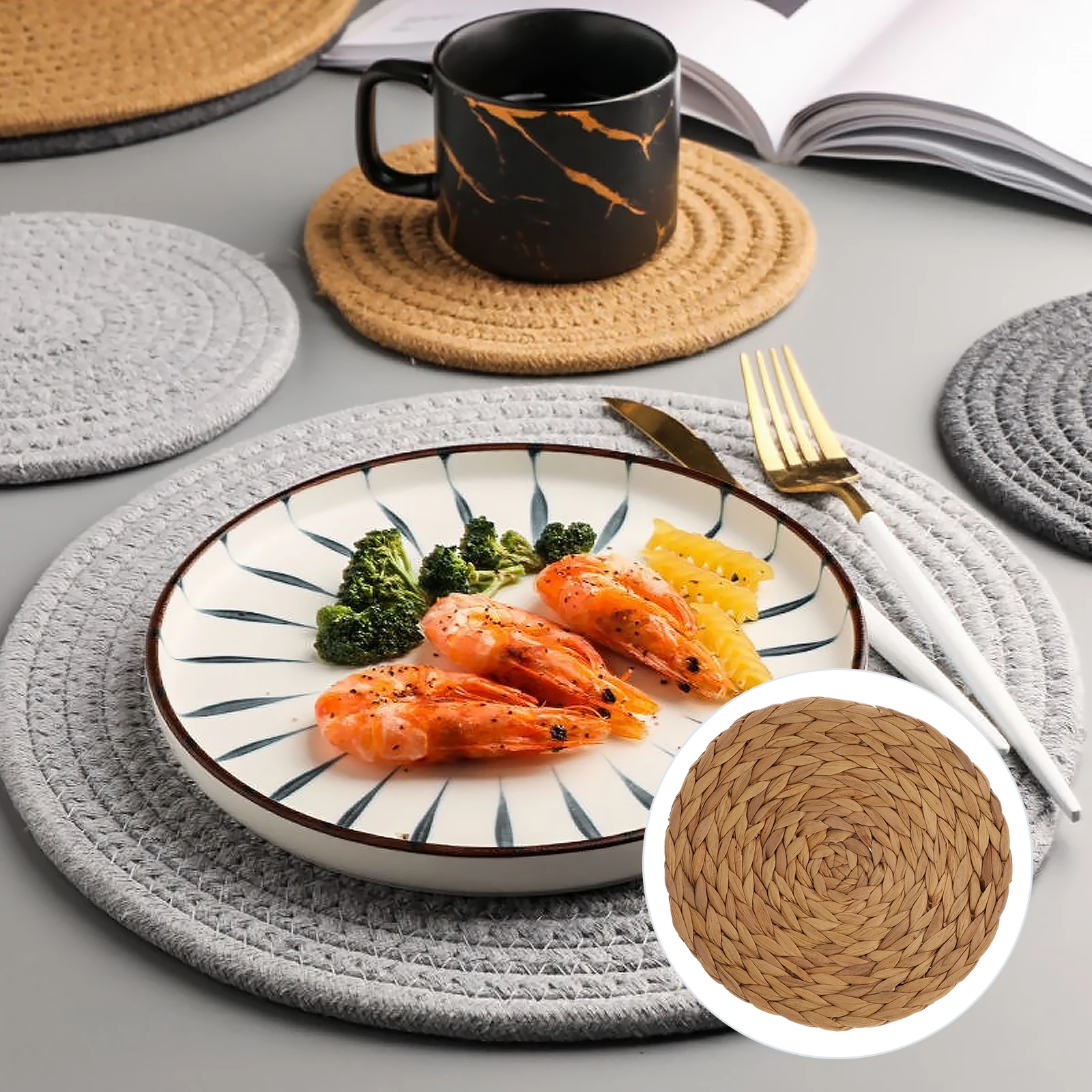 

4 pcs Natural Handmade Heat Insulation Coasters Cup Mats Round Tabletop Cup Pads Anti-Scald Placemats For Home Decoration
