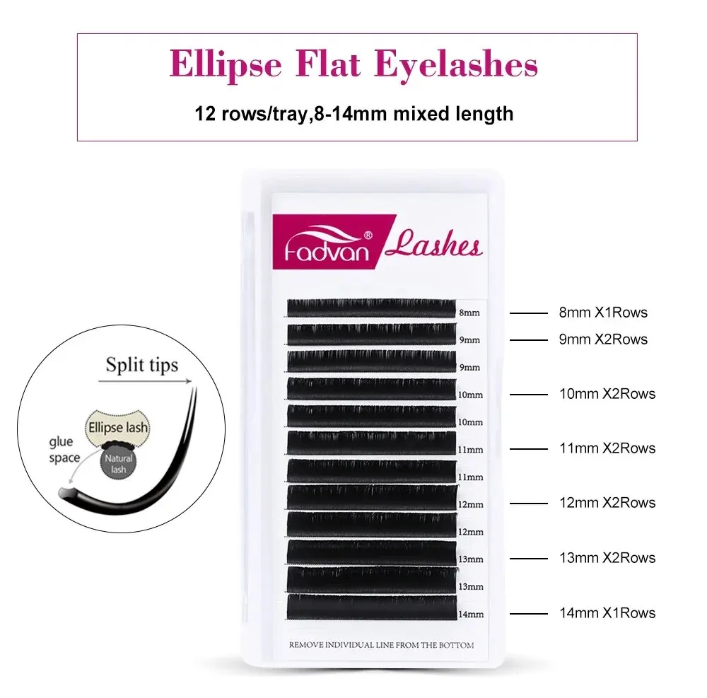 Fadvan Ellipse Flat Lashes Extensions Super Mink Black Flat Eyelash Extension Semi-permanent Individual Very Soft Ellipse Wires