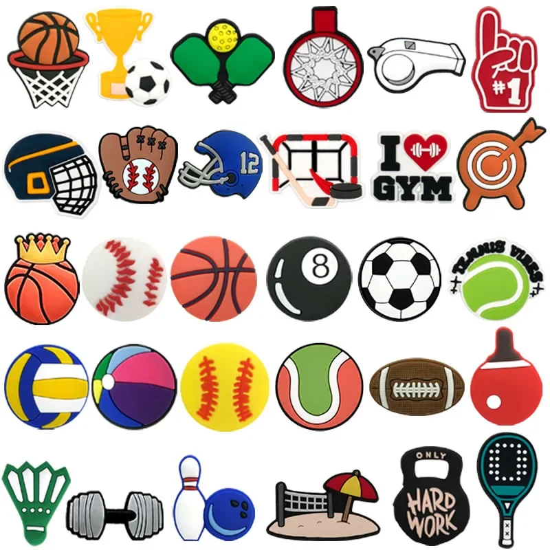 1/30pcs Sports Shoe Charms Basketball Football Tennis Shoe Decorations Baseball Rugby Snooker Pins for Men Boys Clog Buckles