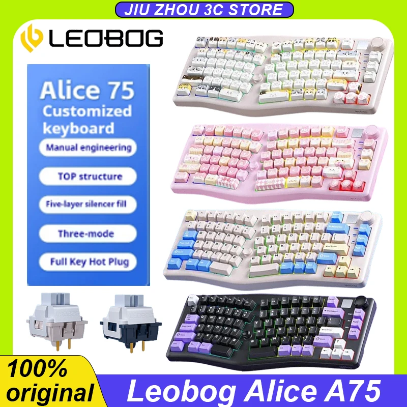 

Leobog Alice A75 Mechanical Keyboard Three Mode Wireless Bluetooth Wired Ergonomics Top Structure Rgb Hot Swap Custom Keyboard