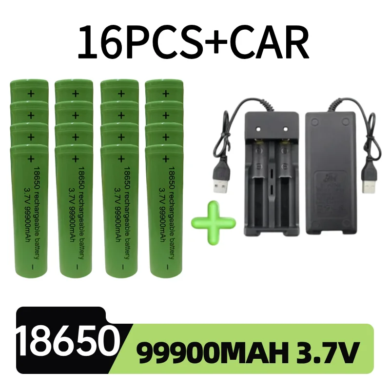 2025 18650 battery with large capacity 99900Mah 3.7V+charger toy flashlight lithium-ion rechargeable battery, free shipping