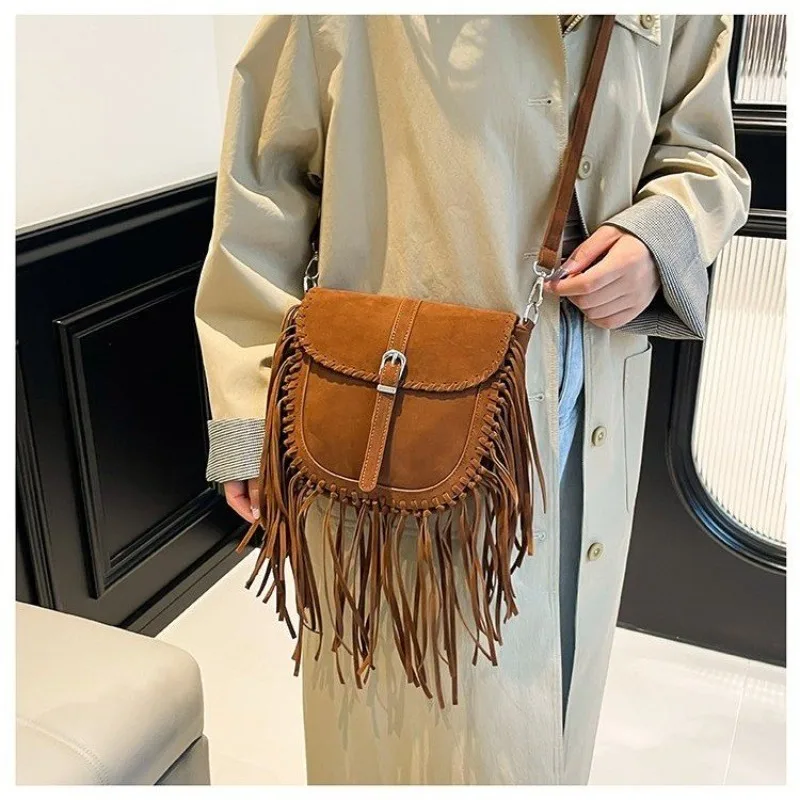 Bolso Bandolera de Ante Sintético con Flecos, Multicolor, para Viajes, Gimnasio, Trabajo, Escuela, Uso Diario, Casual, al Aire Libre, Fin de Semana