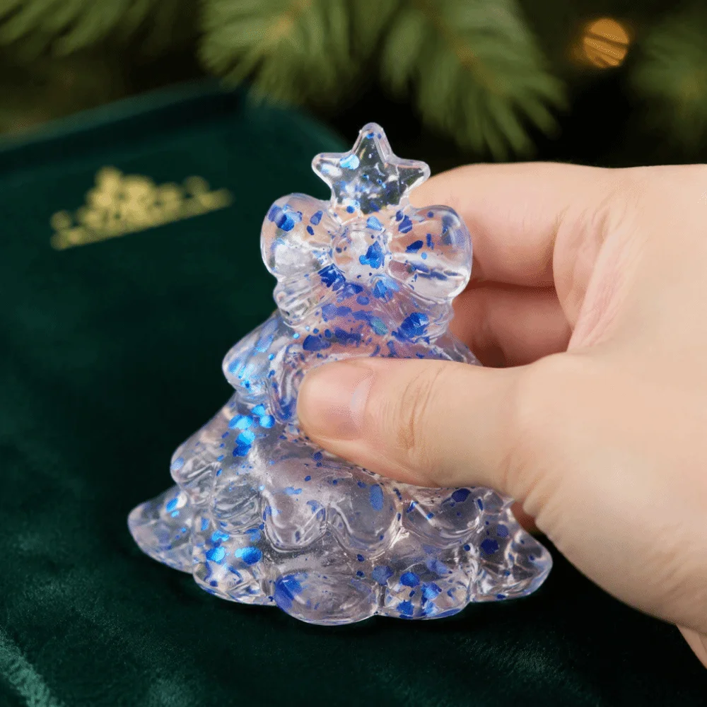 Colorful Christmas Tree Squishy Toy Glitte Transparent Stress Relief Fidget Toy Paper Box Packaging Adorable Design
