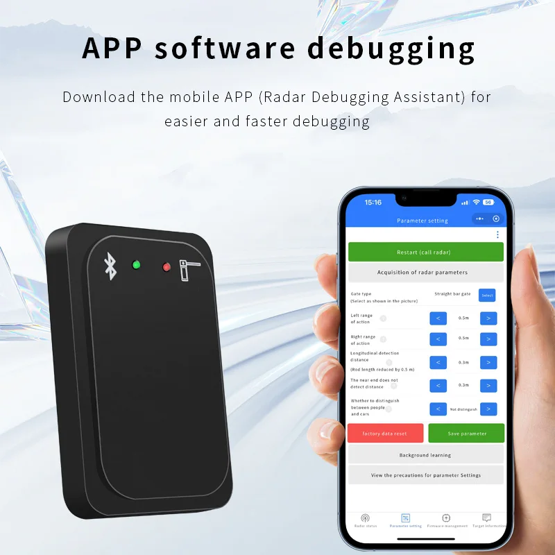 Imagem -03 - Detector do Veículo do Radar com o App do Telefone Depurar Substituem Detector do Laço para o Sistema do Estacionamento do Carro Barra Reta 79ghz