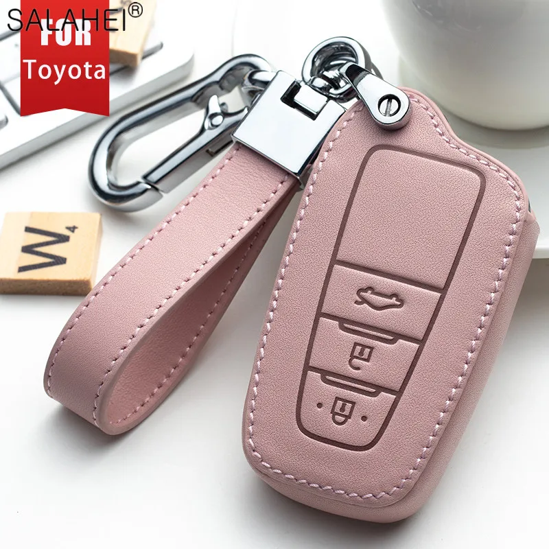 Leather Car Key Case Full Cover Shell Fob For Toyota Prius Camry Corolla CHR C-HR RAV4 Land Cruiser Prado Keychain Accessories