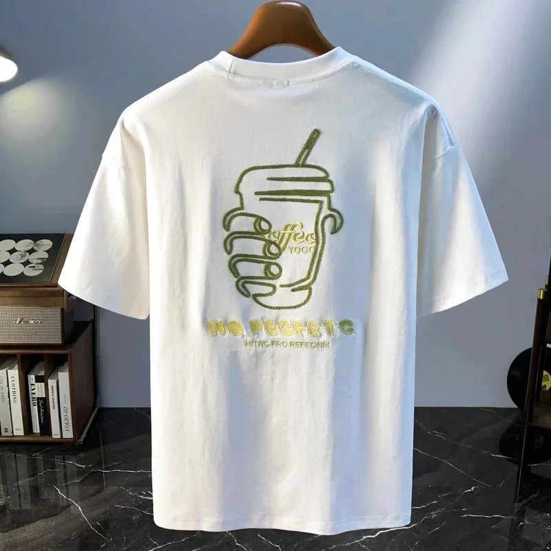 

2026 New Men's Embroidered Heavy Short Sleeve T-shirt Trendy Brand American Loose Summer Cool and Breathable Upper Clothing
