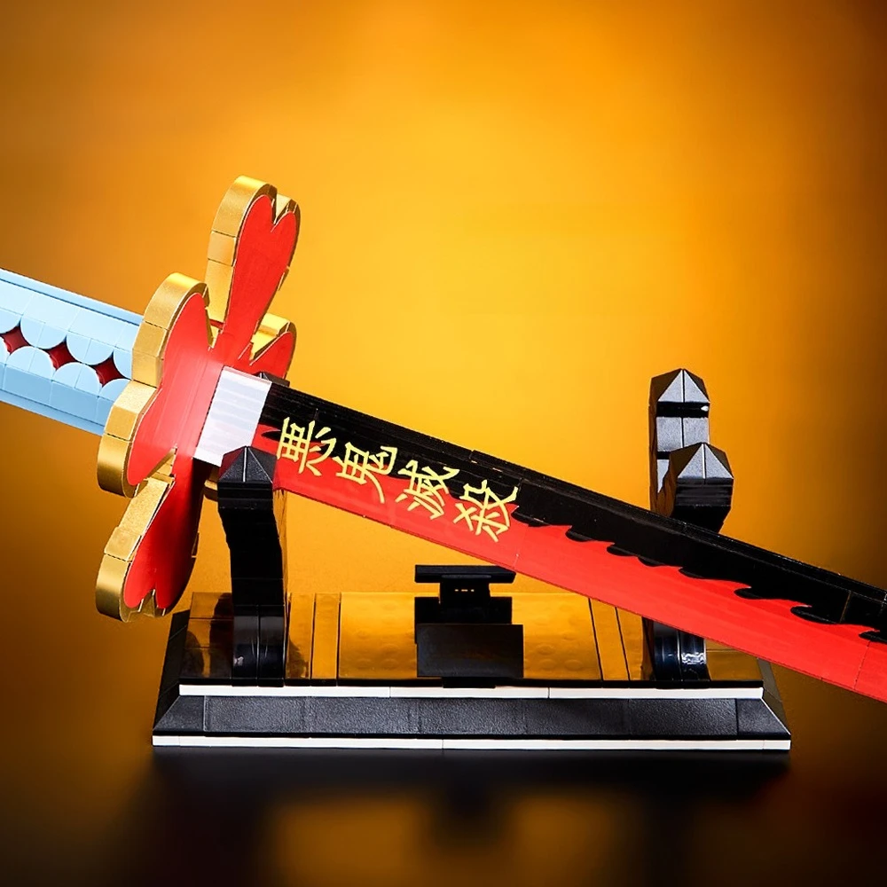 MOC – jeu de dessin animé épée de samouraï, blocs de construction, série de films animés, ornement assemblé pour garçons, petites briques, jouets, accessoires