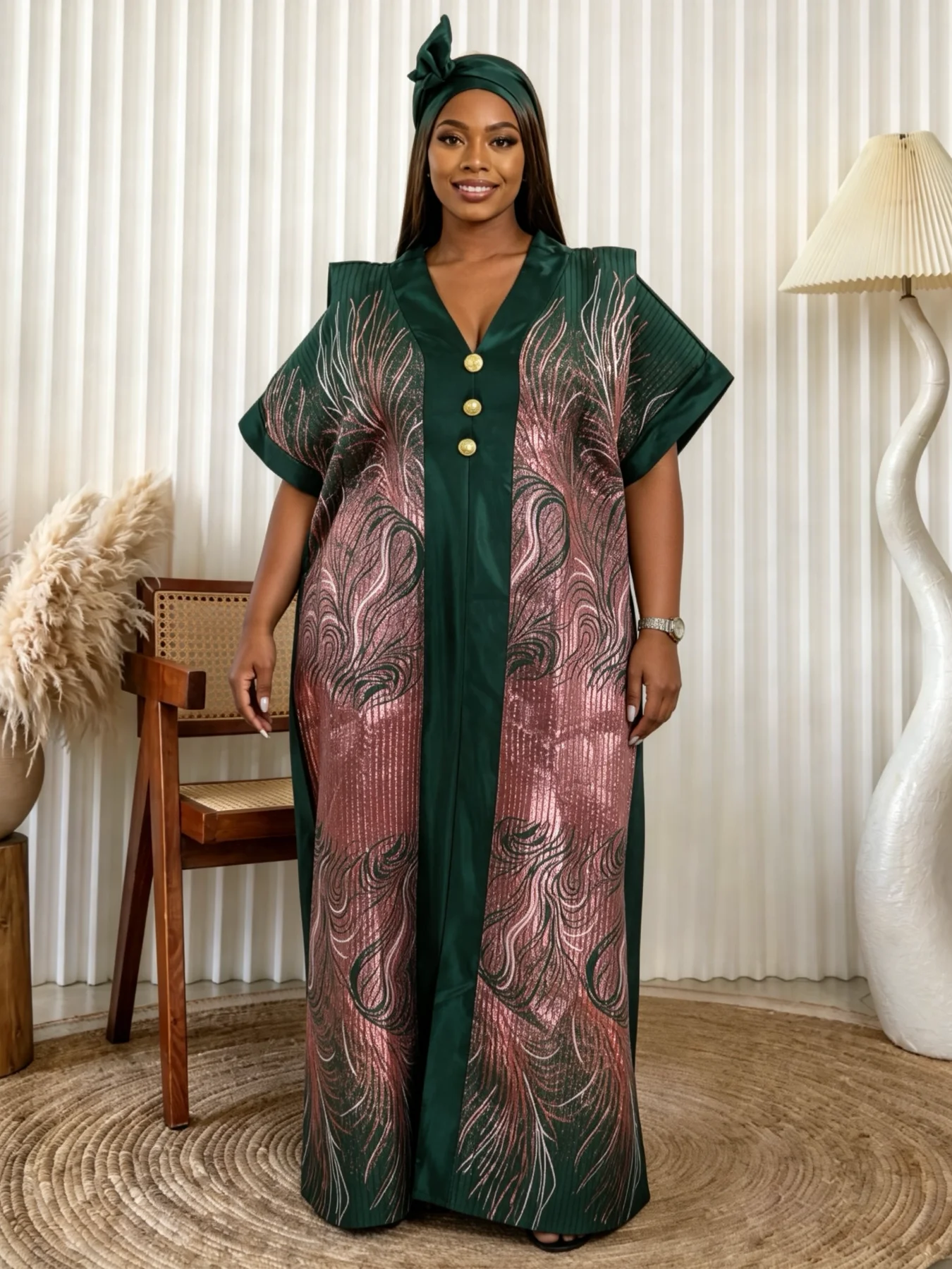 

plus Size Traditional Pattern Abaya Set with Matching Scarf Large Size Middle Eastern Style African Robe for Women