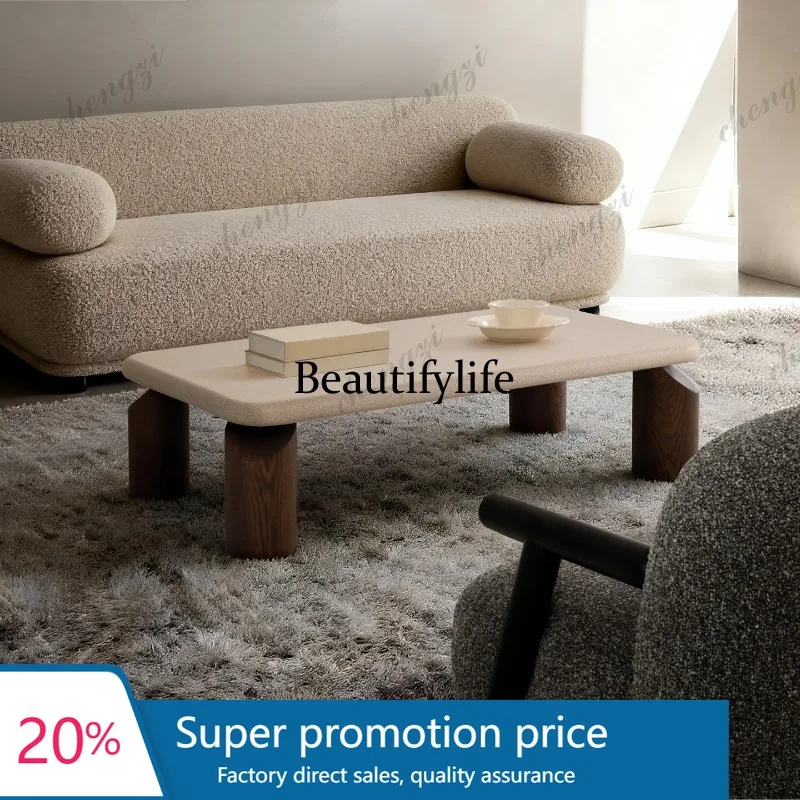 PPP Wabi Silent Wind Coffee Table Medieval Splicing Walnut Small Unit Imitation Travertine Square Tea Table