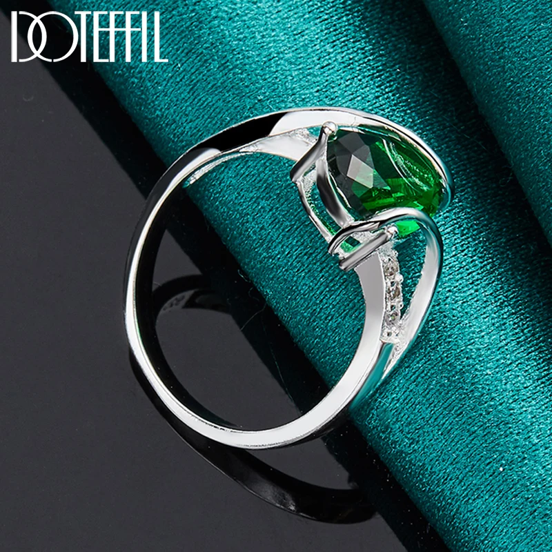 DOTEFFIL-Anillo de Plata de Ley 925 para mujer, joyería de circonita verde AAAAA, para boda, fiesta de compromiso