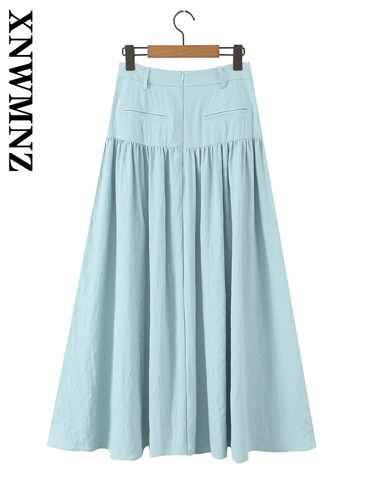 XNWMNZ 2025 夏の新製品女性服ファッションカジュアル V 襟ノースリーブミディ A ラインスカートシンプルシックな女性スリーピース