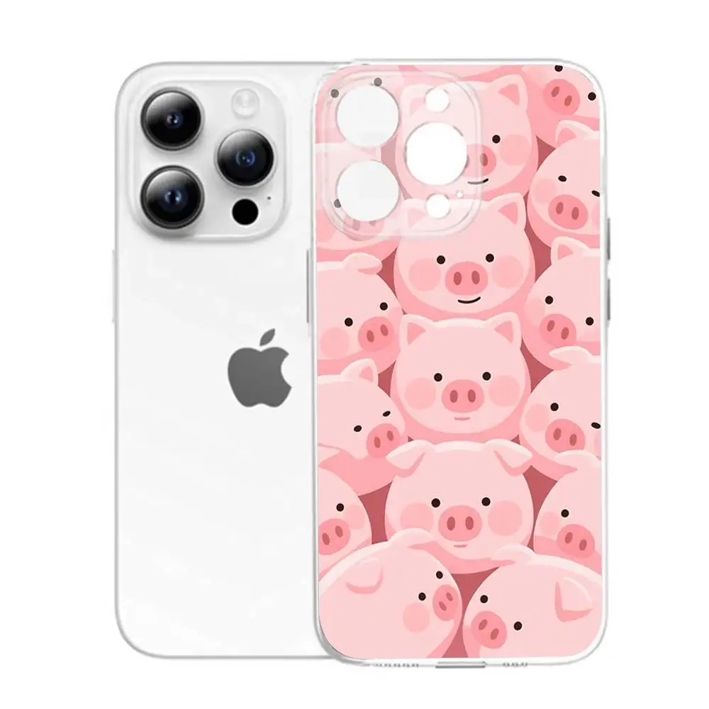 Cartoon L-LuLu Pig Phone Case For iPhone 17,16,15,14,13,12,11 Pro,Max,Plus,X,XS,XR,SE,Mini Transparent Silicone Soft
